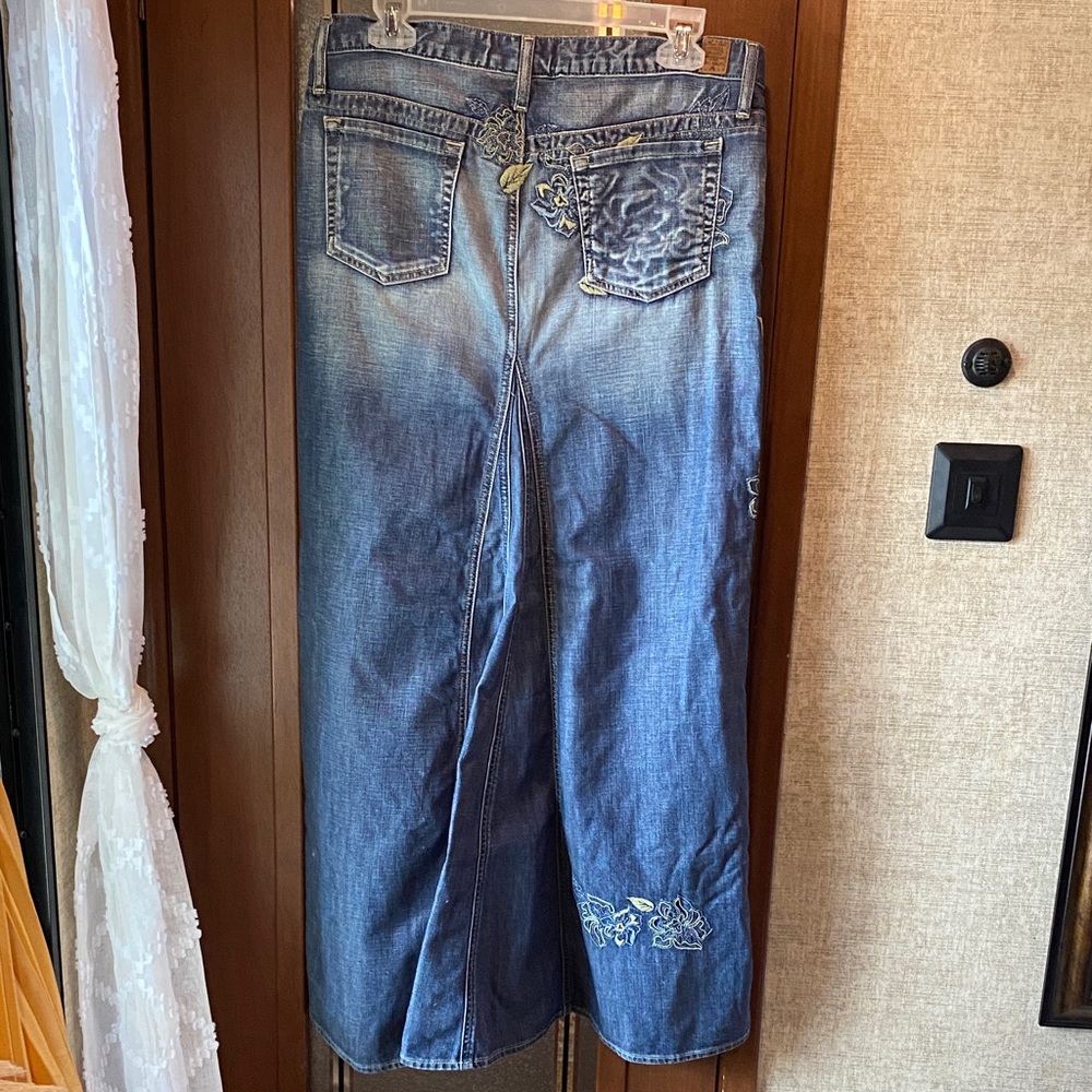 Guess Blue Flare Jeans with Floral Embroidery